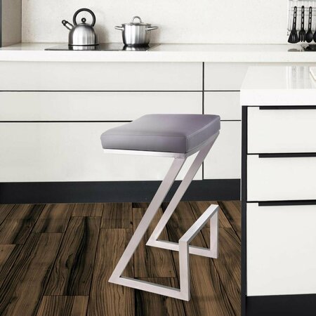 SEATSOLUTIONS Atlantis 26 in. Counter Height Backless Barstool in Brushed Stainless Steel with Grey Faux Leather SE615705
